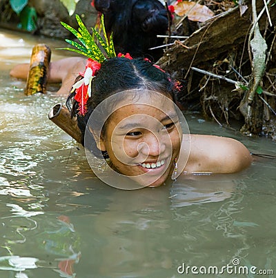 Women Mentawai tribe fishing. Editorial Stock Photo